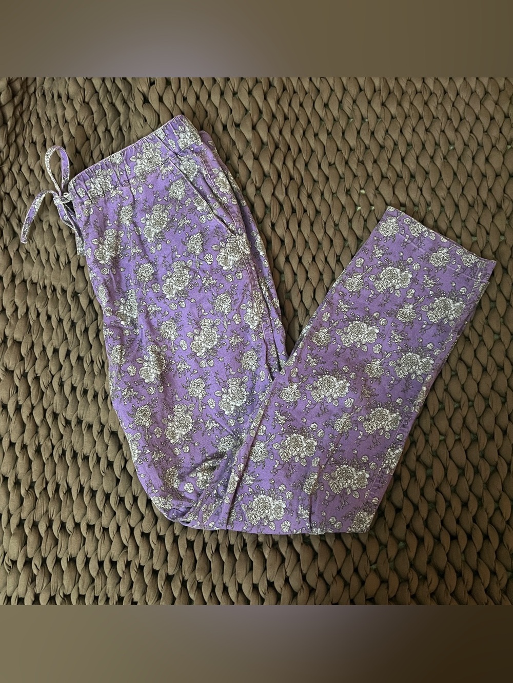 Wildfang Essential Drawstring Pant blue and purple floral medium - Picture 2 of 5